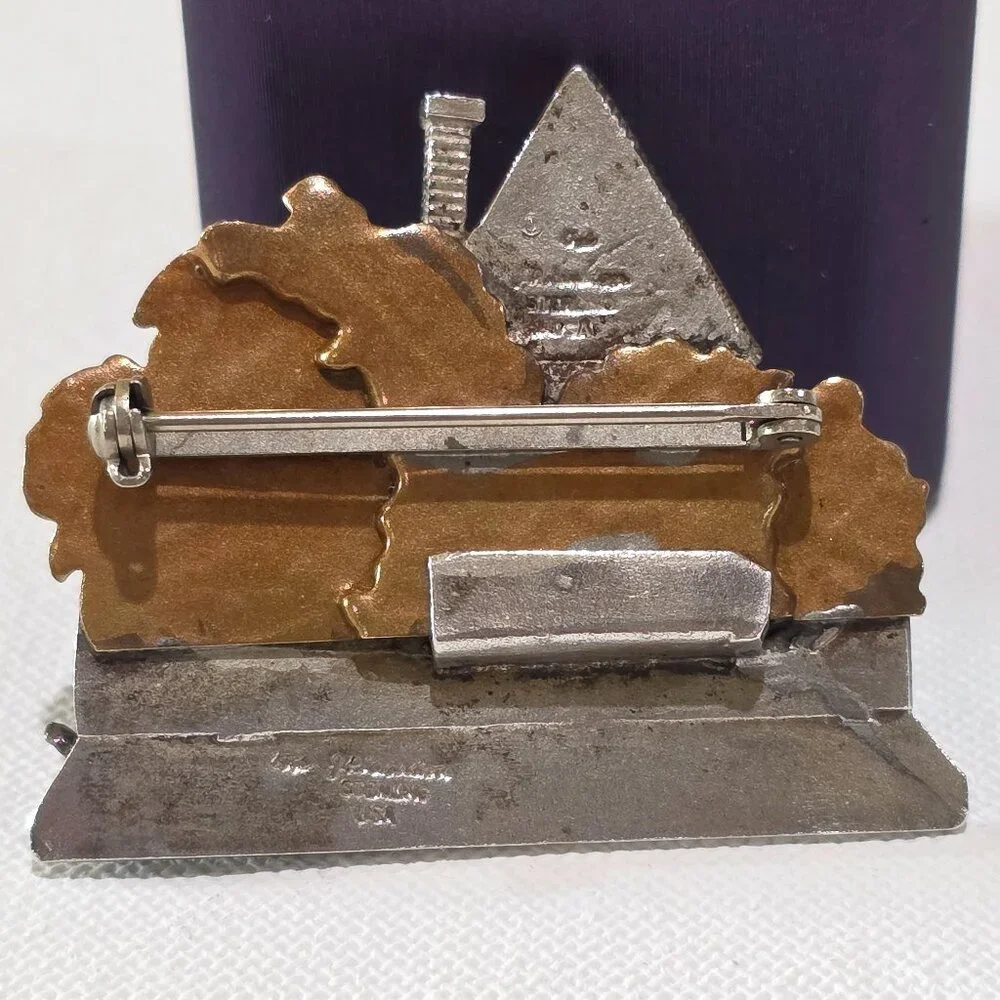 Vintage JP Reardon House Onyx Roof Dog Brass Accent Sterling Silver Pin Brooch